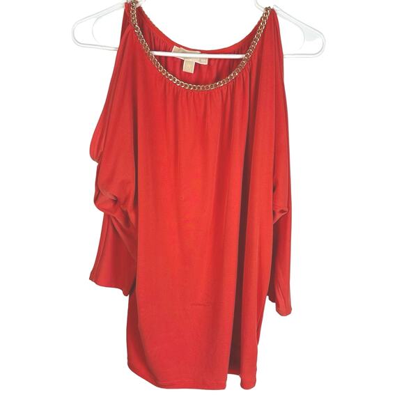 Michael kors Cold XS blouse cold shoulder chain blouse orange red old money - Picture 3 of 10